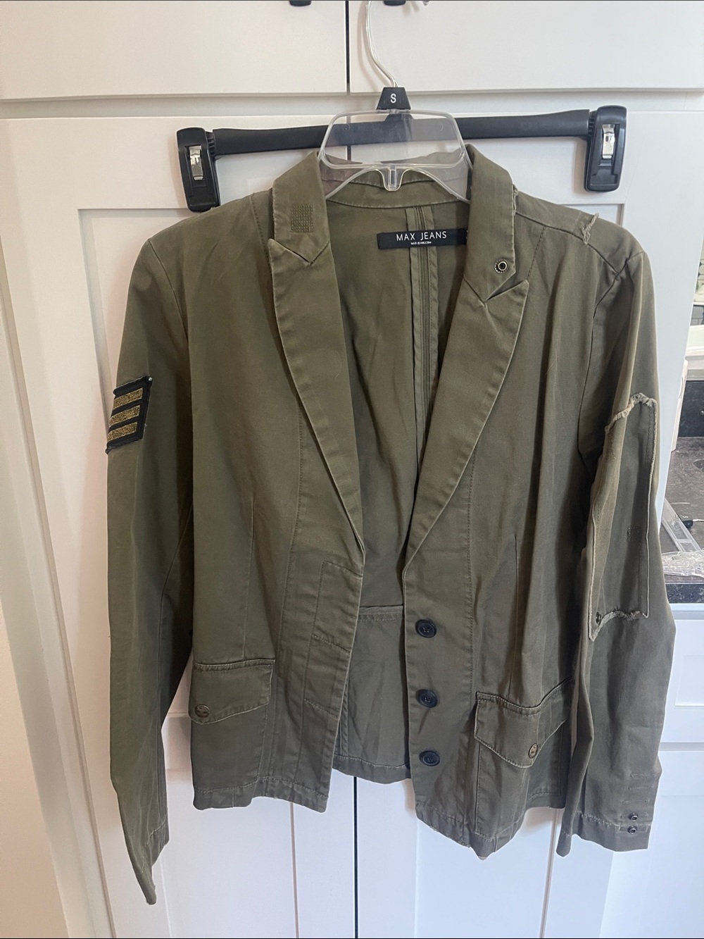MAX JEANS Olive Green Military Field Jacket with Sleeve Patch